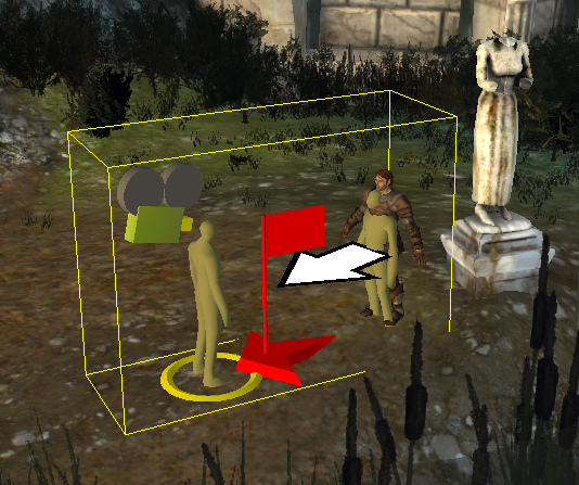 The above stage placed using the area editor. Note how one of the places overlaps the NPC assigned to it, so that the NPC won't suddenly move to a new position when the stage is used.
